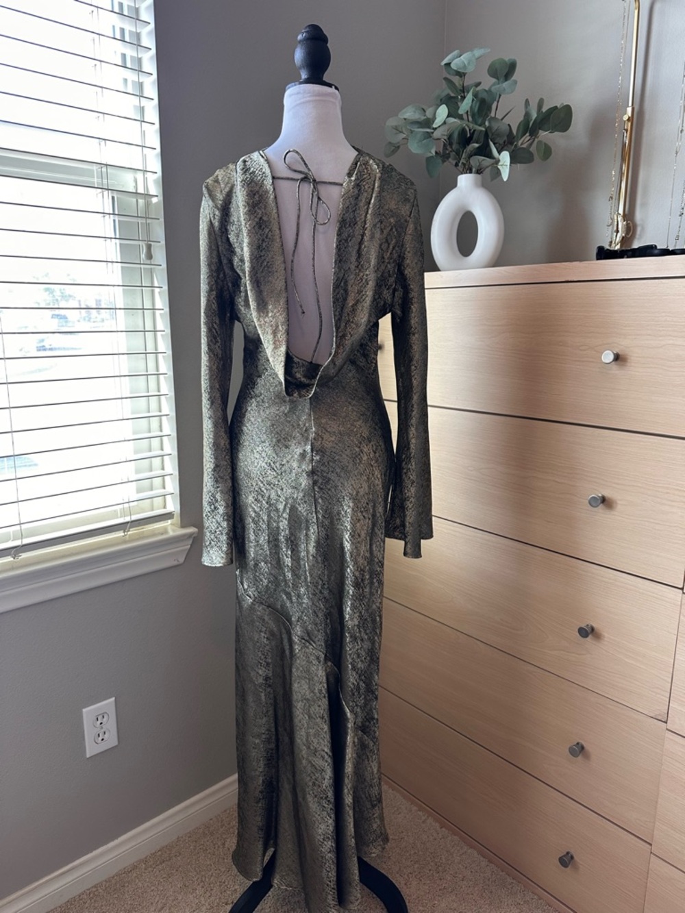 H&M Metallic Antique Gold Long-Sleeve Maxi Dress